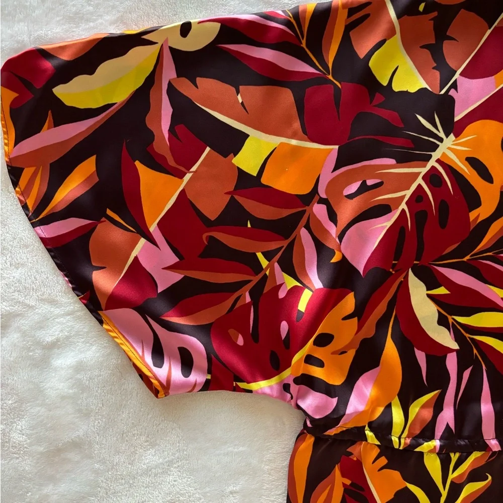 DR2 by Daniel Rainn Foliage Print Satin Kimono/Coverup--NWT--S/M - Picture 4 of 14